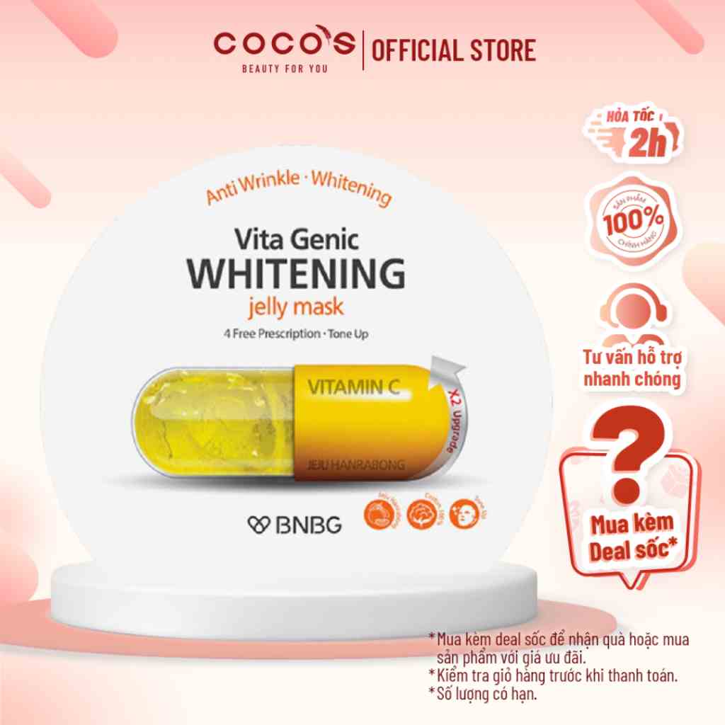 Mặt nạ giấy dưỡng da trắng sáng và làm đều màu da BNBG Vita Genic Whitening Jelly Mask (Vitamin C) 30ml - [BNBG VÀNG]