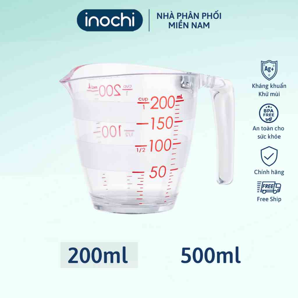 Cốc đong Inochi 200ml - 500ml Chịu nhiệt 140 độ C, an toàn khi sử dụng