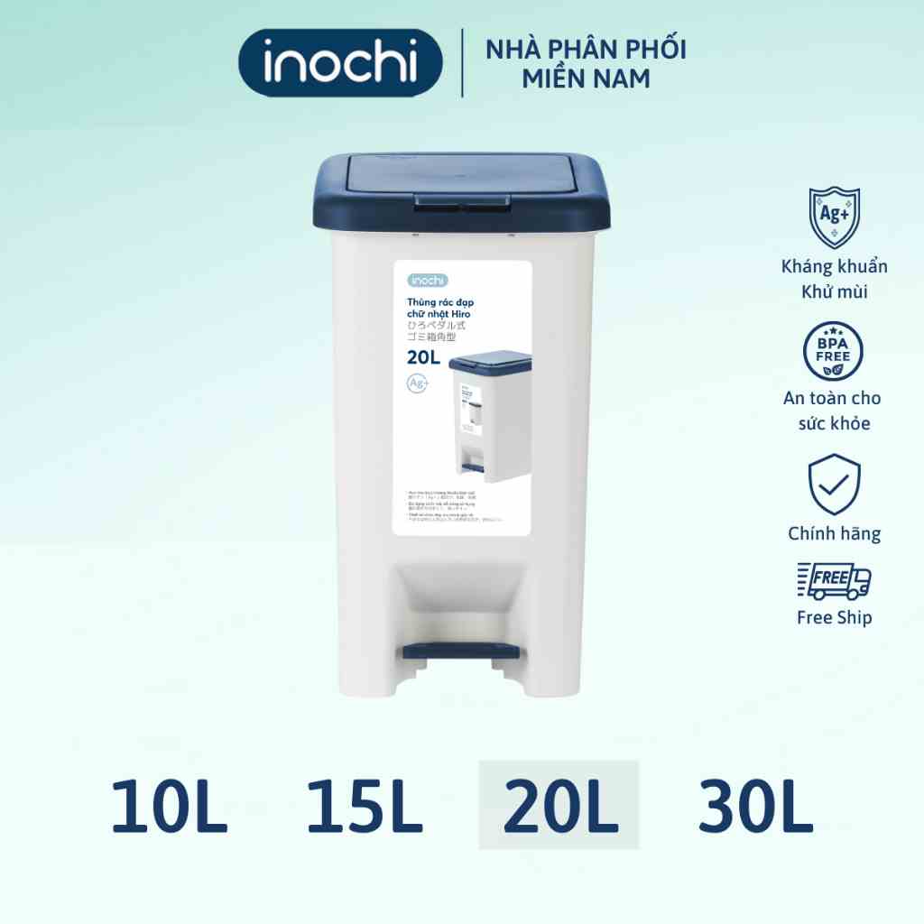 Thùng rác đạp chữ nhật Inochi Hiro 20L (loại kèm ruột)