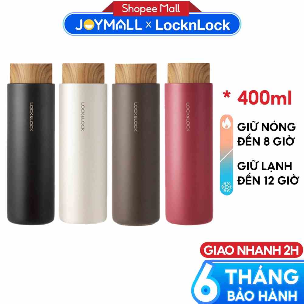 Bình giữ nhiệt Lock&Lock 400ml LHC4227 Flat - Hàng chính hãng, có khay lưới lọc trà, nắp nhựa kiểu gỗ - JoyMall