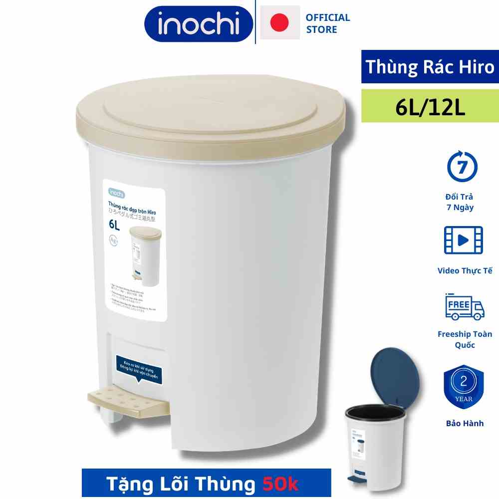 Thùng Rác Nhựa Đạp Chân Nắp Tròn inochi 12L Lít