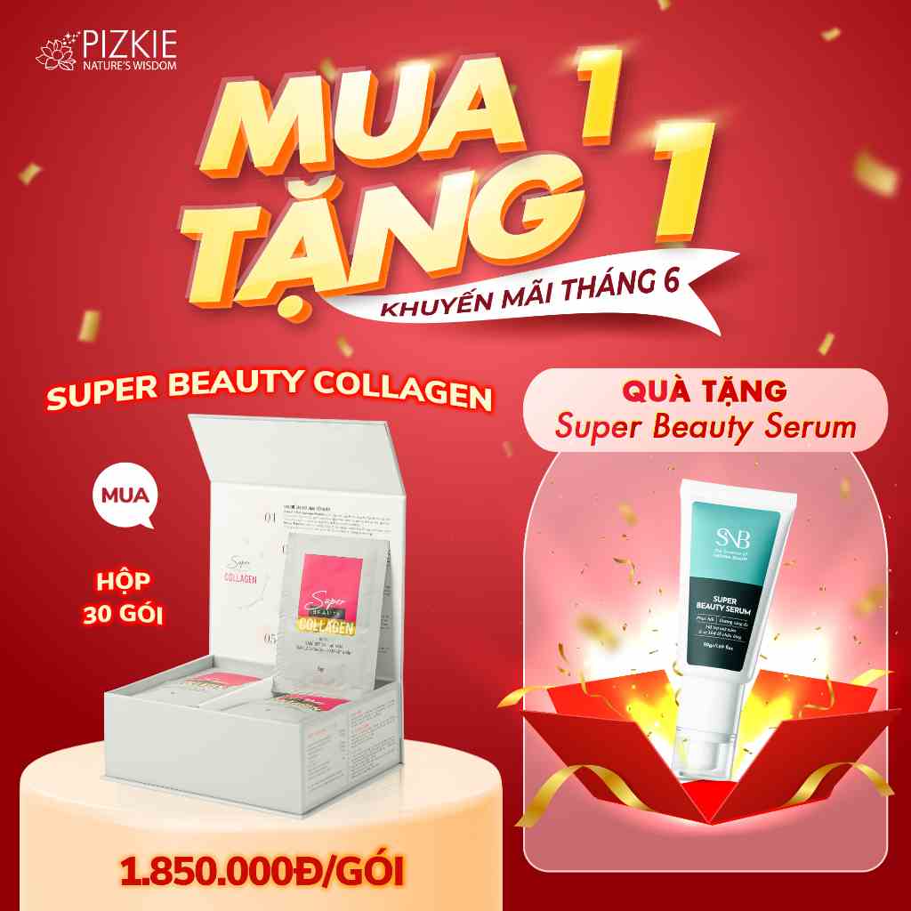 Thực Phẩm Làm Sáng Da Super Beauty Collagen Pizkie Hộp 30 gói 5gr