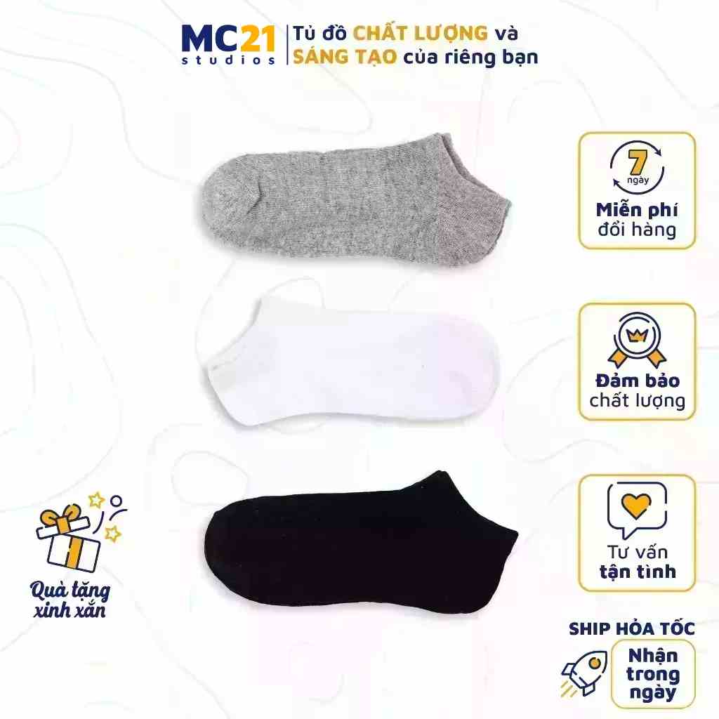 Tất cổ ngắn nam nữ MC21.STUDIOS trơn chất vải mềm thoáng khí unisex nam nữ vớ phong cách Hàn Quốc S2904