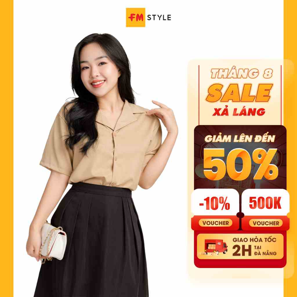 Áo sơ mi nữ FMSTYLE tay ngắn cổ vest thời trang basic phong cách thời trang văn phòng thanh lịch 23042457