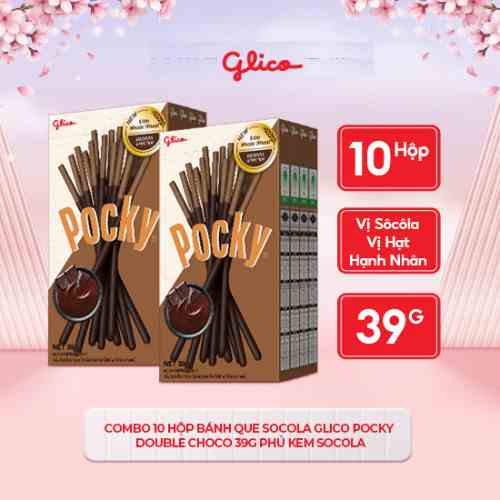 [Mã BMLTB35 giảm đến 35K đơn 99K] Combo 10 hộp Bánh que socola Glico Pocky Double Choco 39g phủ kem socola