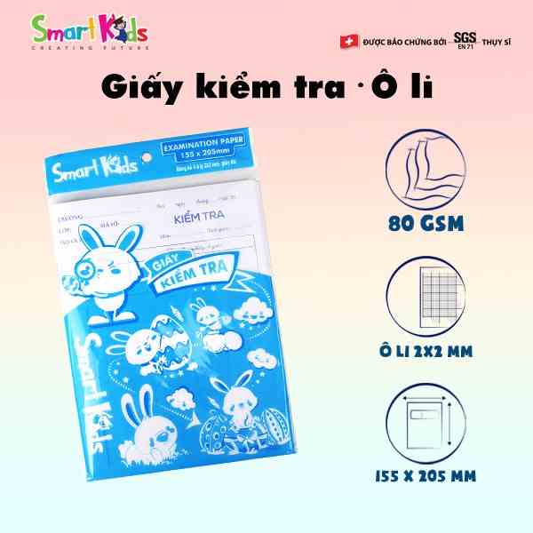 Giấy Smartkids kiểm tra SK-EP101 Dành cho học sinh cấp 1, cấp 2 và cấp 3, có ô ly, viết không lem