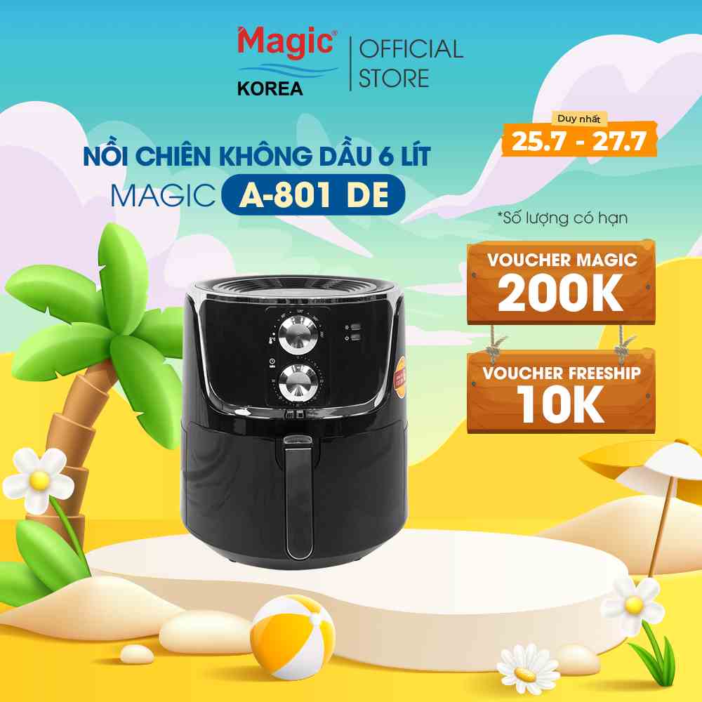 Nồi chiên không dầu Magic Korea A-801 Đen 6L cho gia đình 6-8 người,chiên nướng nguyên con gà 1.8kg - Hàng chính hãng