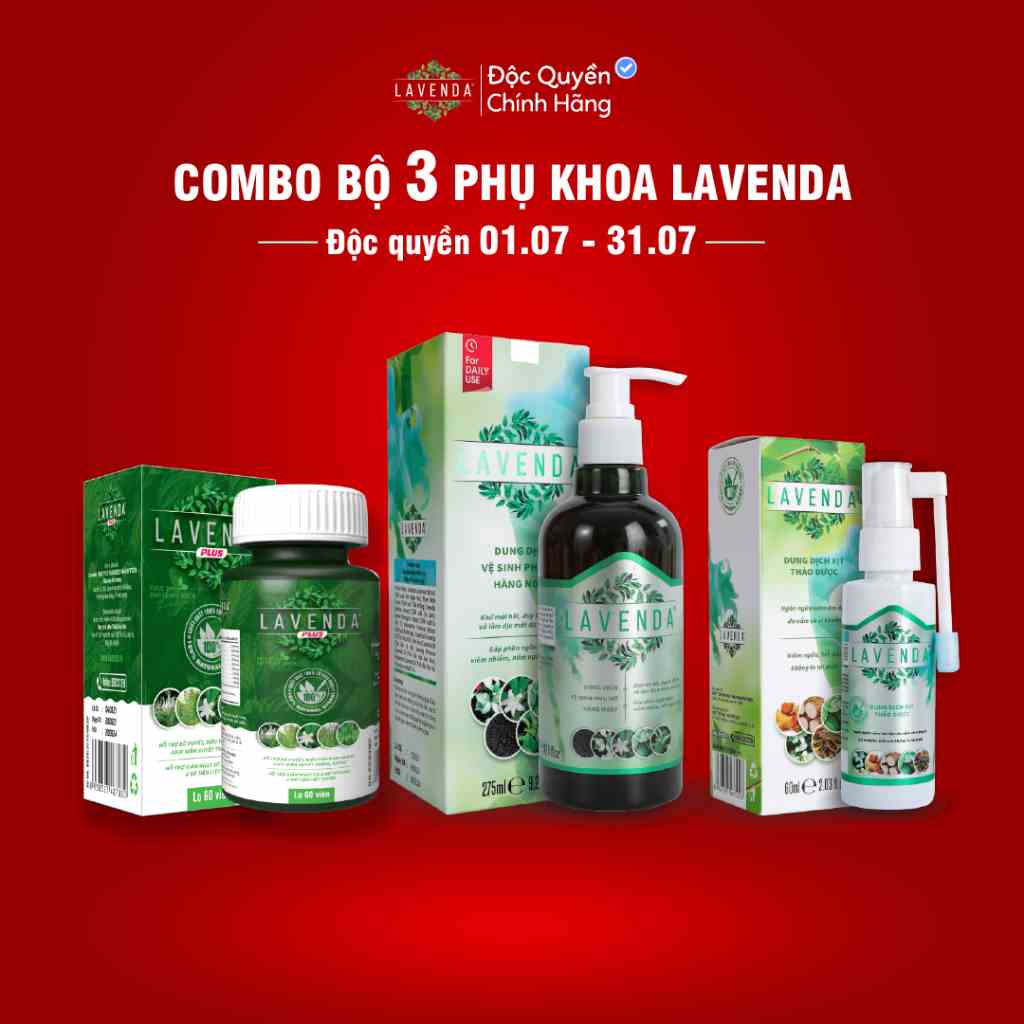 Combo bộ 3 LAVENDA xóa sổ khí hư, huyết trắng, nấm ngứa (1 xịt Lavenda 60ml + 1 rửa Lavenda 275ml + 1 Lavenda Plus 50g)