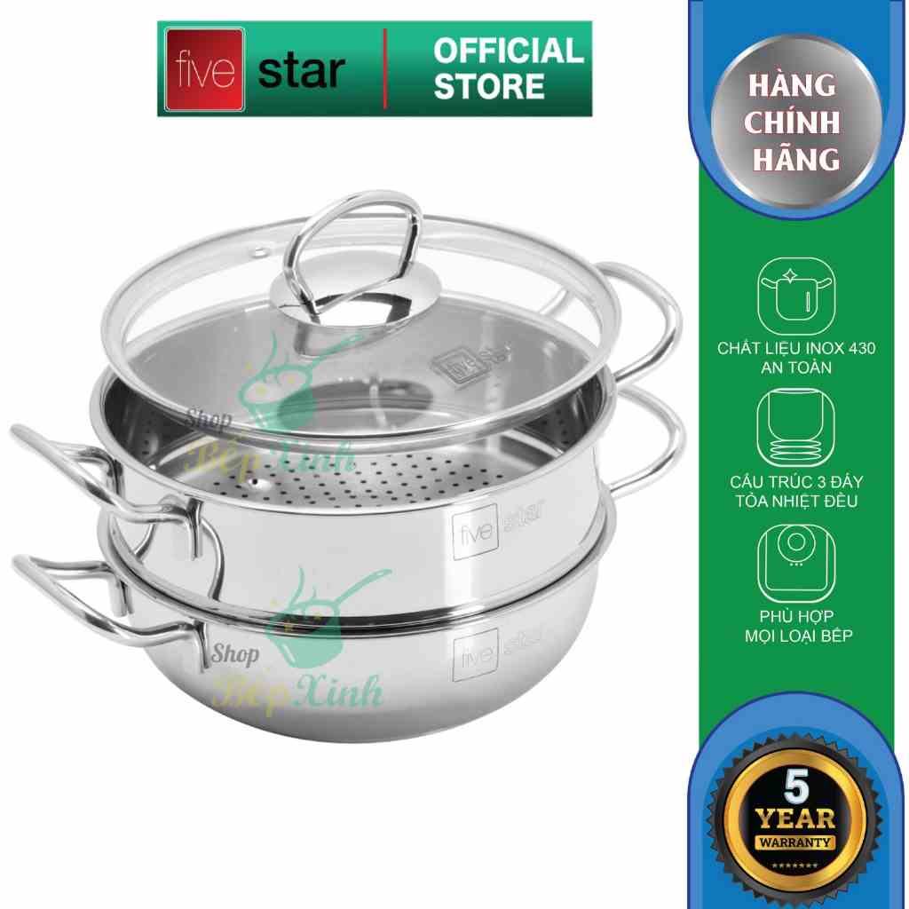 [Mã BMLTA35 giảm đến 35K đơn 99K] Nồi lẩu xửng hấp FIVESTAR 3 đáy từ nắp kính ( 24cm / 26cm / 28cm )