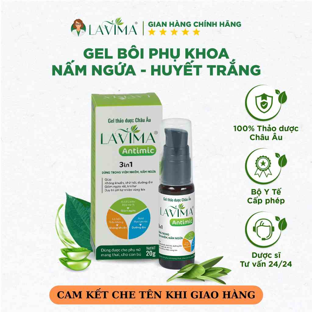 Gel Bôi Phụ khoa Thảo dược Châu Âu LAVIMA 20g - Ngăn ngừa Huyết trắng, Nấm Ngứa, Lộ Tuyến