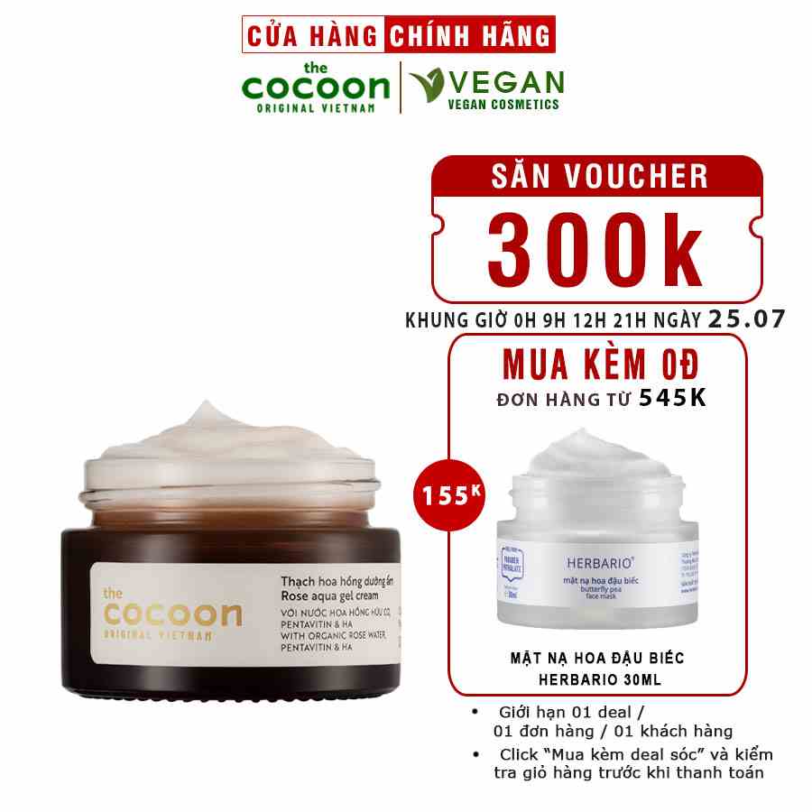 Thạch hoa hồng dưỡng ẩm COCOON 30ml kem dưỡng ẩm thuần chay