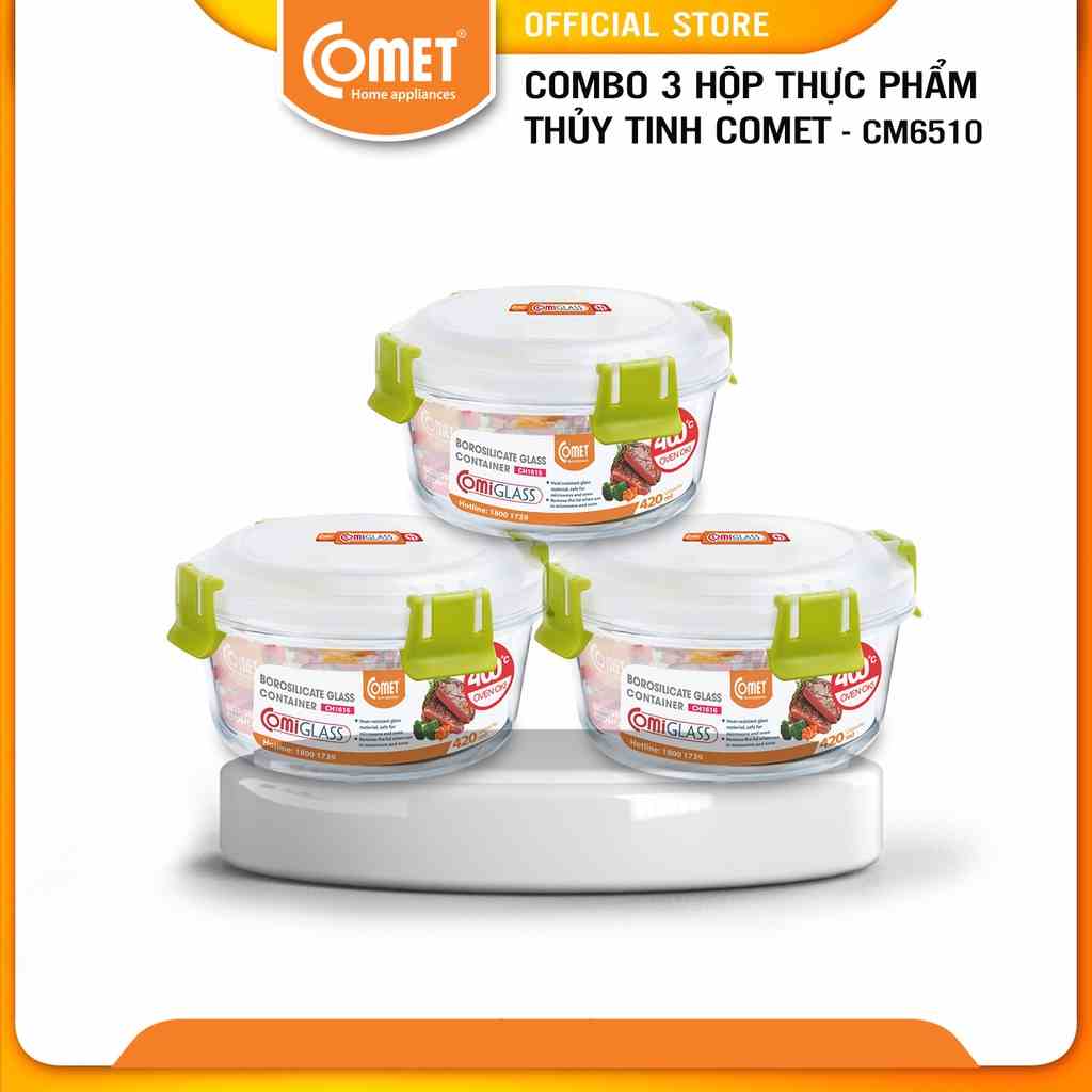 Combo 3 hộp thực phẩm thủy tinh 420ml COMET CH1856