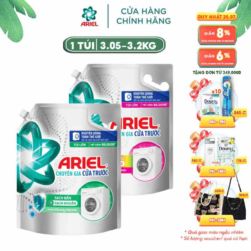 Nước Giặt Ariel Cửa Trước Nhiều Mùi Hương - Túi 3.2Kg/3.25Kg/3.05Kg