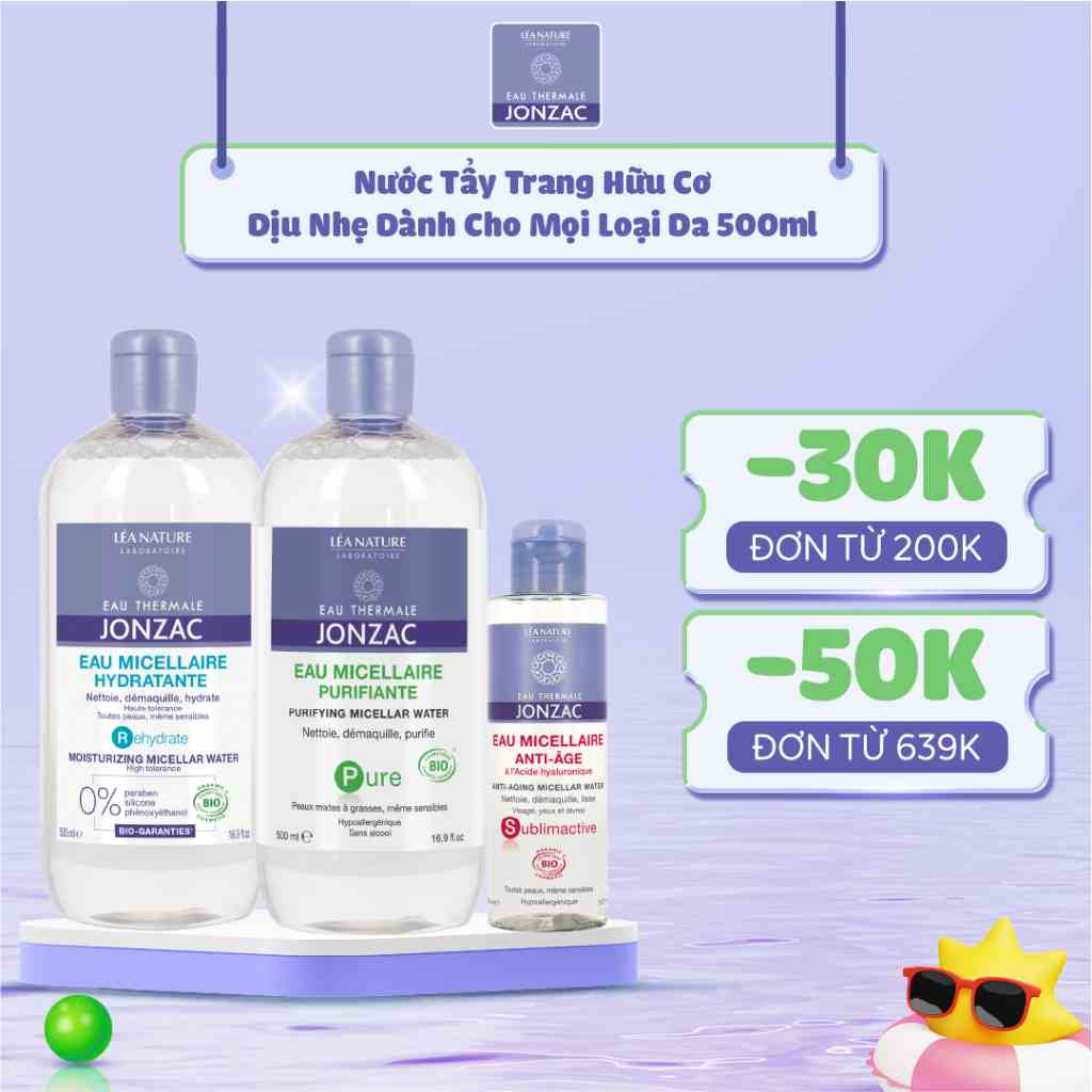 Nước Tẩy Trang Hữu Cơ Dịu Nhẹ Dành Cho Mọi Loại Da Eau Thermale Jonzac Micellar Water 500ml