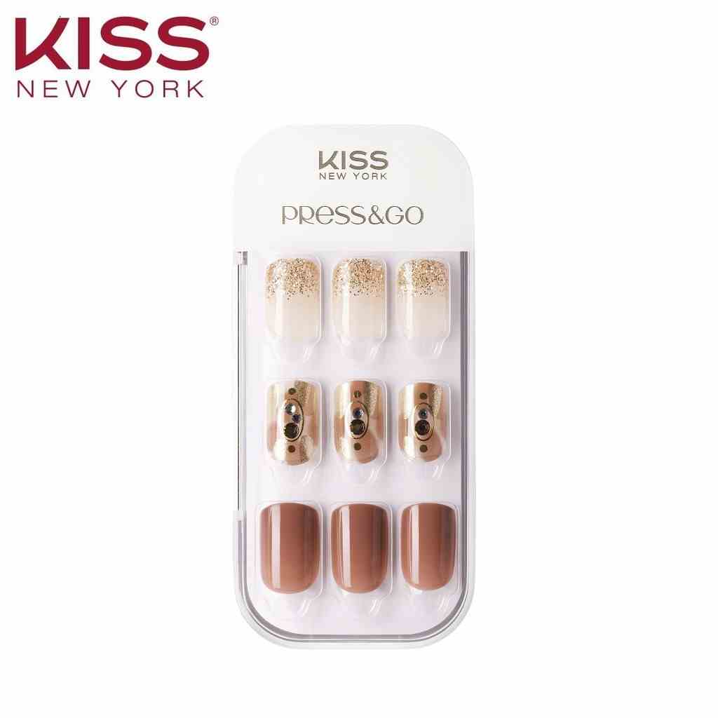 Bộ 30 Móng Tay Gel Tự Dán Press & Go Kiss New York Nail Box - Golden Brooch (KPNA23KA)