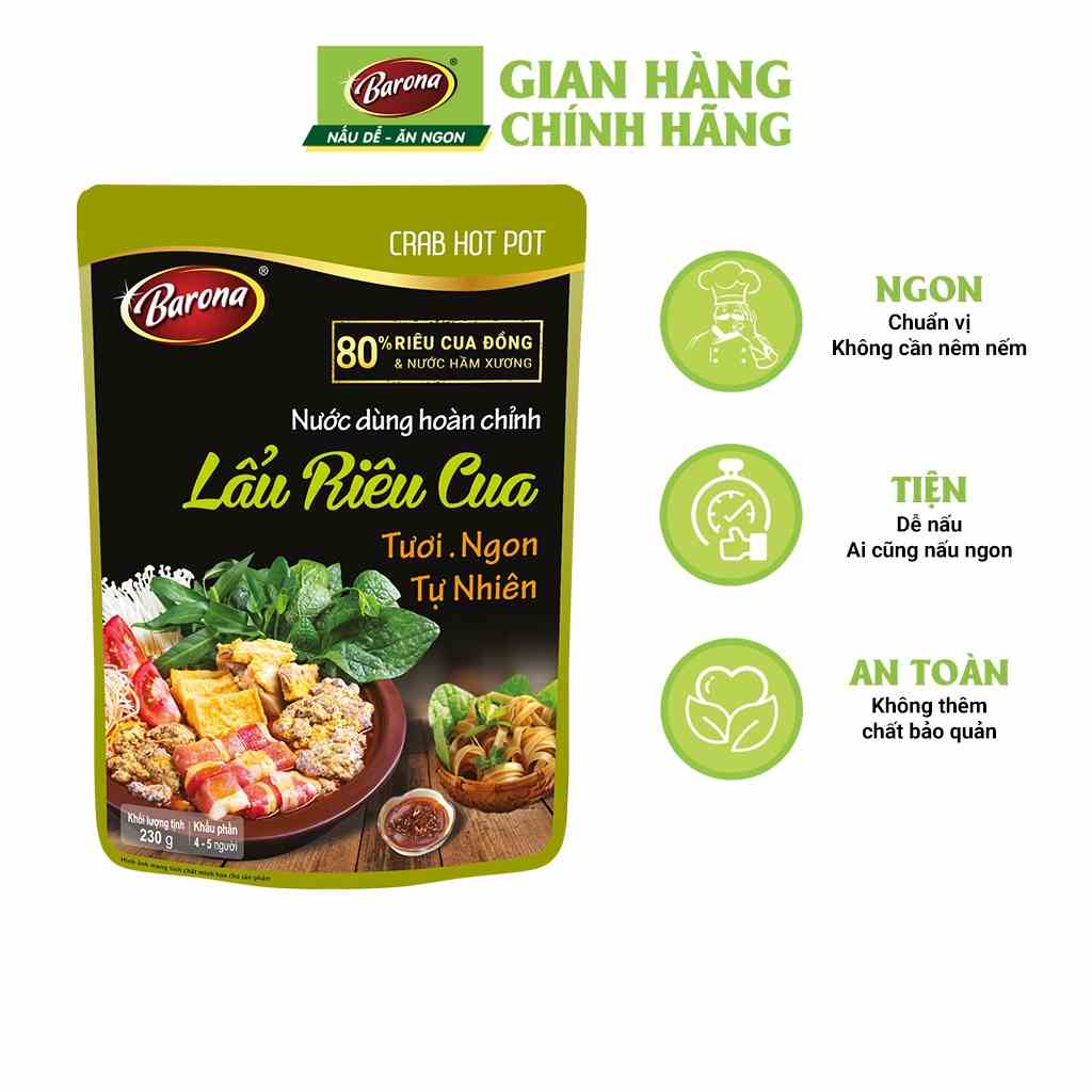 Nước Dùng Lẩu Riêu Cua Barona 230g tươi ngon chuẩn vị không cần nêm nếm