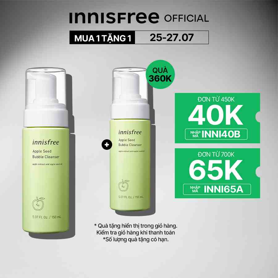 Sữa rửa mặt làm sạch dạng bọt innisfree Apple Seed Bubble Cleanser 150ml