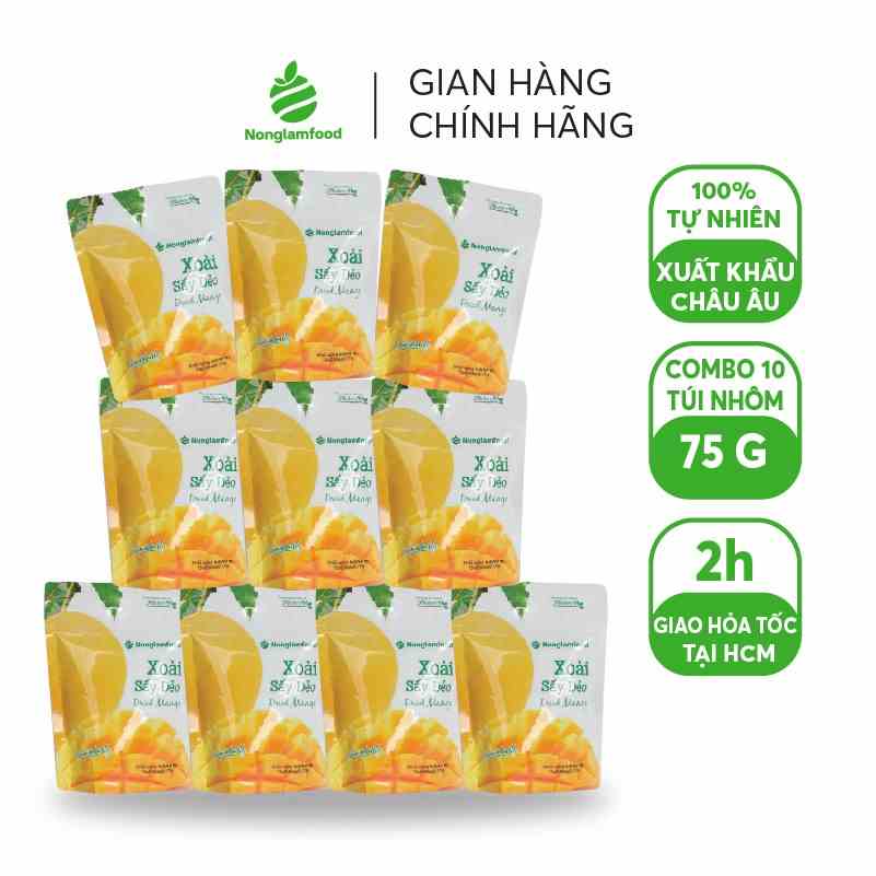 Combo 10 túi xoài sấy dẻo Nonglamfood 75g | Ngon chuẩn dưỡng chất | Giàu vitamin, chất xơ