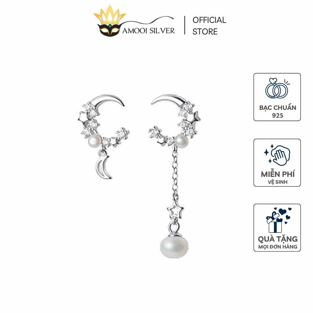 [Mã BMLTB35 giảm đến 35K đơn 99K] Bông Tai Bạc S925 Dáng Tua Dài Mẫu Mặt Trăng Tua Rua - Amooi Silver AB191