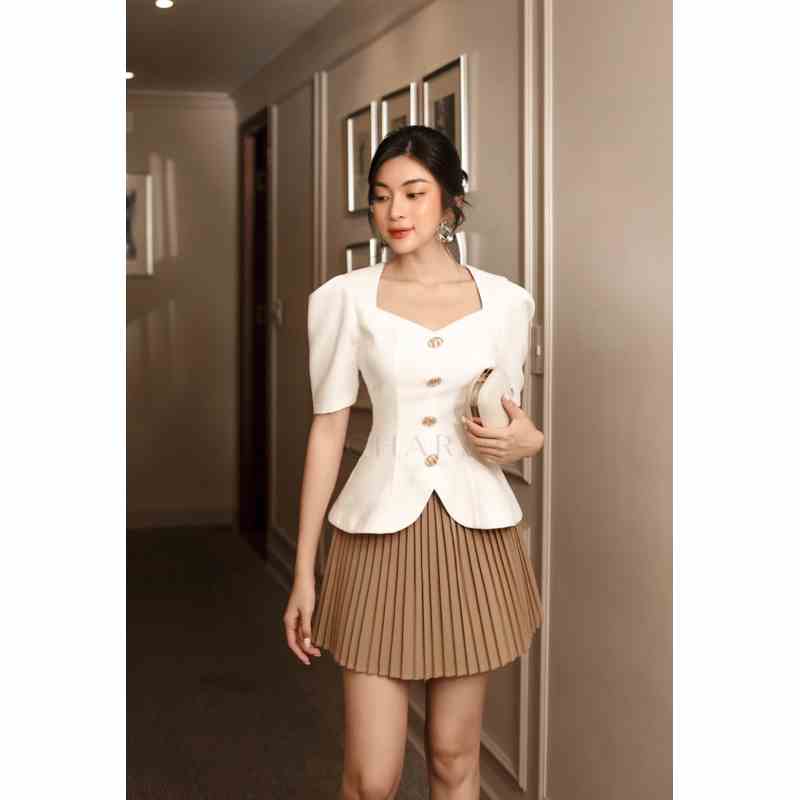 Áo kiểu cổ tim CHARMO dáng peplum vải cotton Lily Button Top