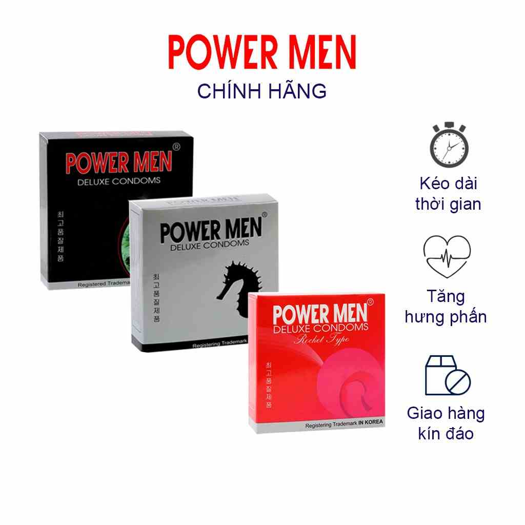 Combo 3 Hộp Bao cao su Powermen gân gai, tăng khoái cảm, kéo dài Hộp 3 chiếc