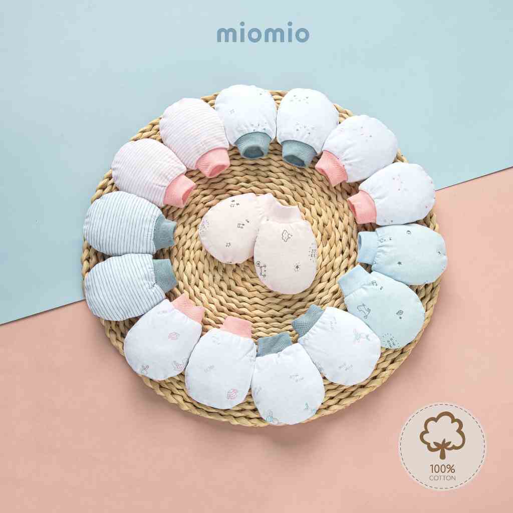 Bao Tay Sơ Sinh MIOMIO(2 Đôi), Dành Cho Bé Gái Bé Trai, 100% cotton, Hoạ Tiết Thỏ, Sọc, Mèo Mây, Mặt Mèo