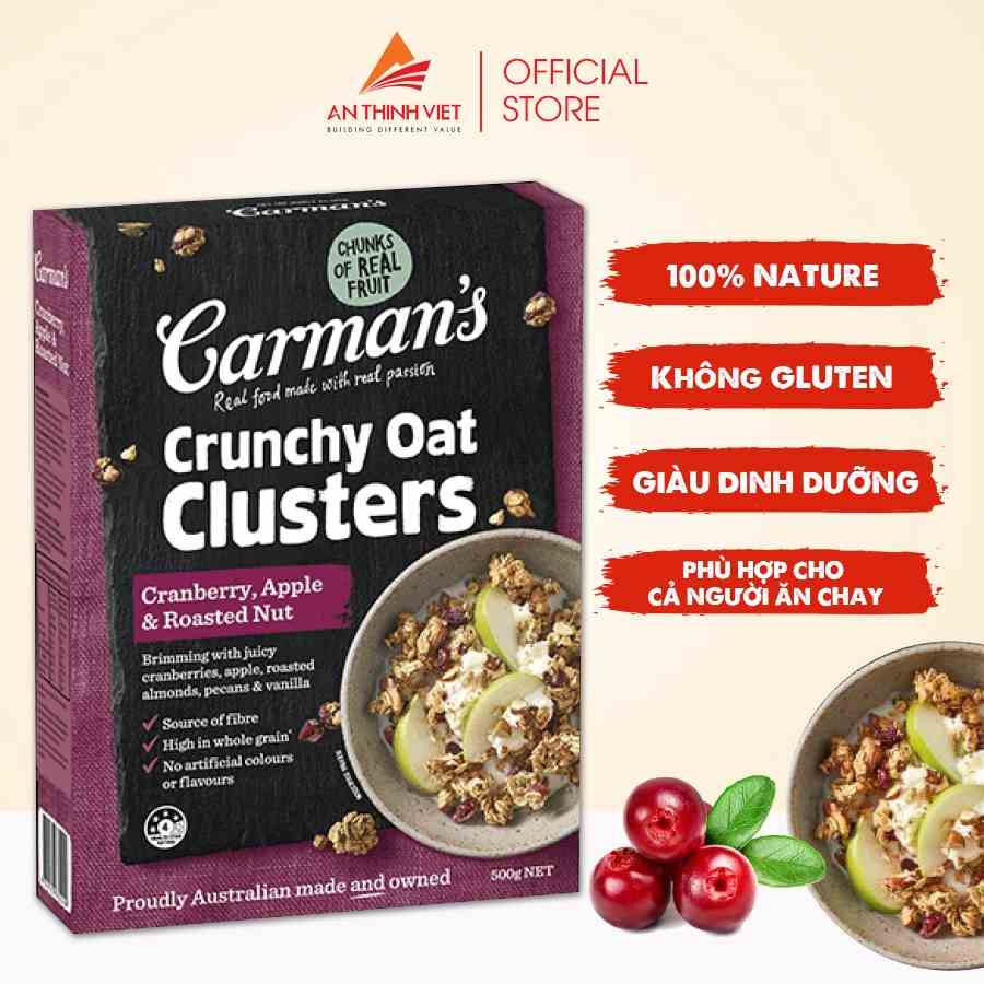 Ngũ Cốc Carmans Sấy Giòn Phúc Bồn Tử, Táo & Các Loại Hạt - Crunchy Cluster - Cranberry, Apple & Nut - Hộp 500g