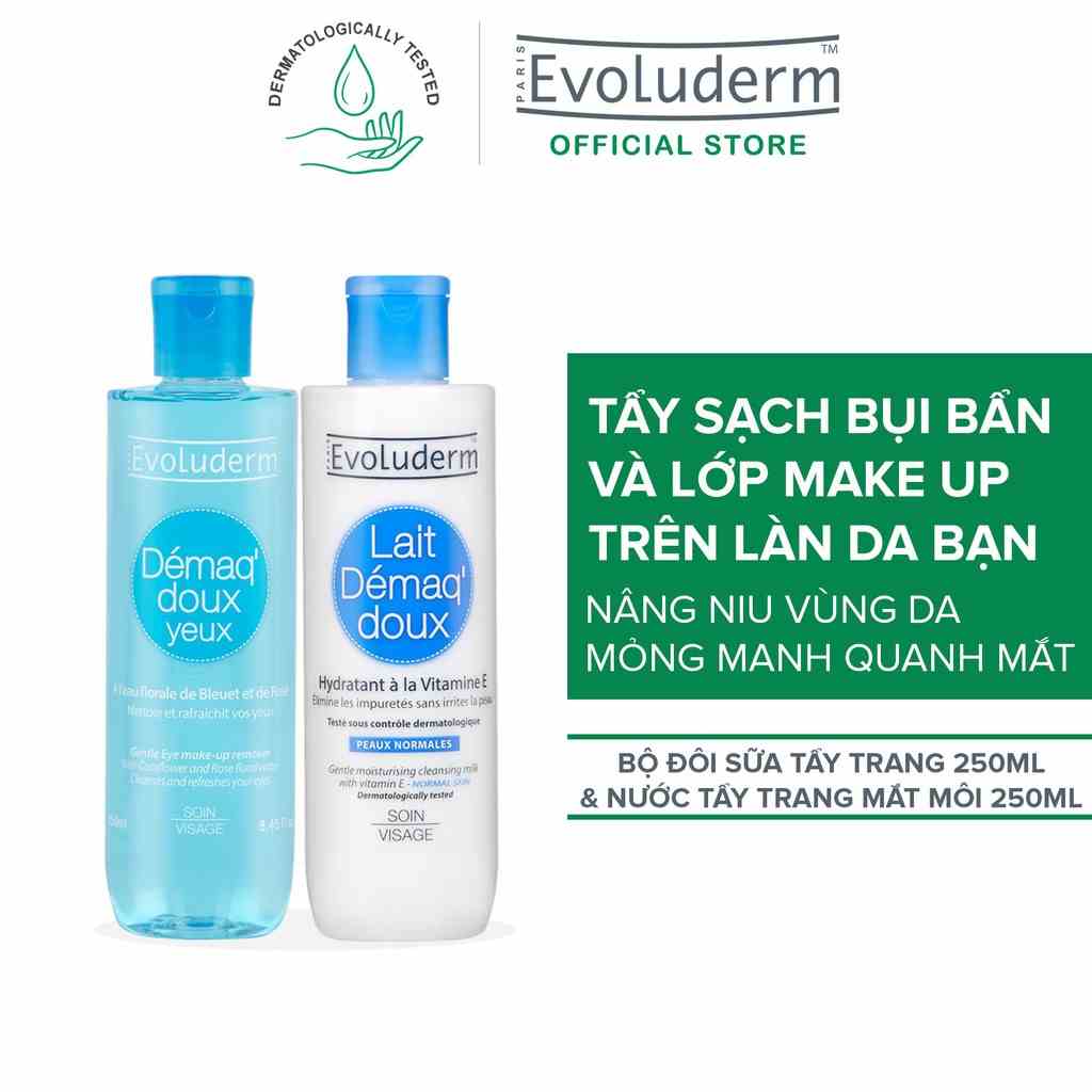 Bộ chăm sóc da Evoluderm Tẩy trang mắt môi 250ml và Sữa rửa mặt 250ml