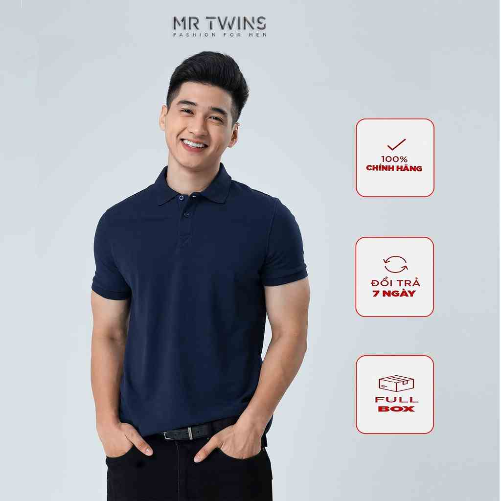 Áo Thun Polo Nam Cổ Bẻ Màu Xanh Đen Vải Cotton Cá Sấu Thương Hiệu MrTwins®