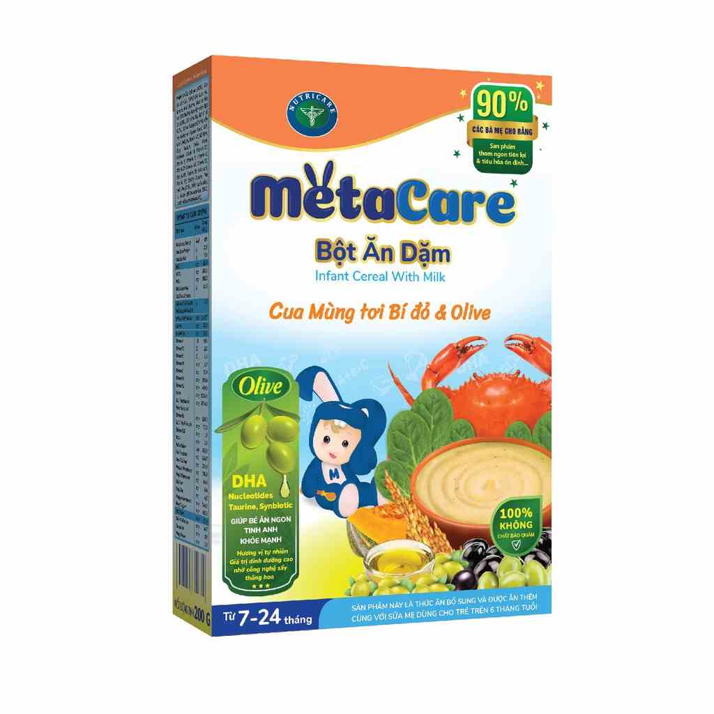 [Mã BMLTA35 giảm đến 35K đơn 99K] Bột ăn dặm Nutricare Metacare Cua mồng tơi bí đỏ olive (200g)