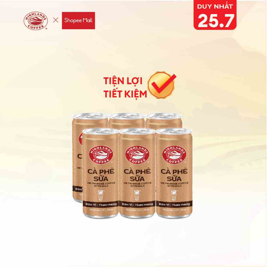 Lốc 6 Lon Cà Phê Sữa Đá Highlands Coffee 235ml/lon