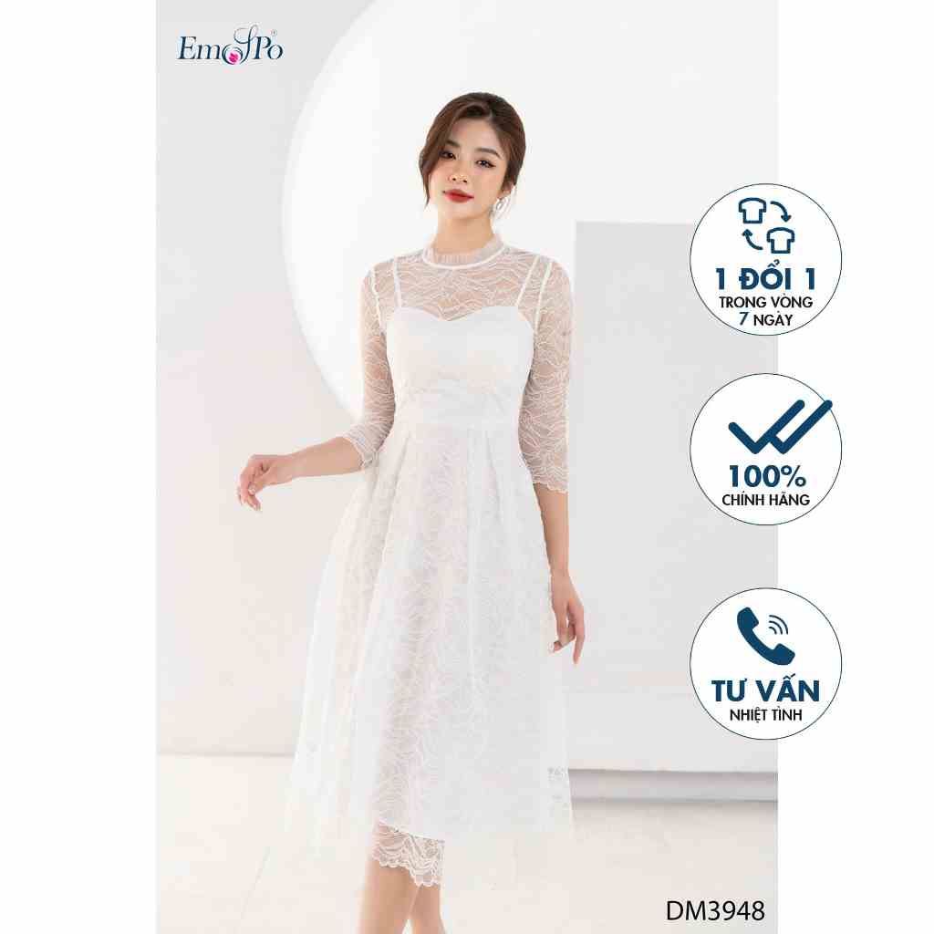 [Mã BMLTB200 giảm đến 100K đơn 499K] Đầm xòe Emspo cổ 2F phối lưới DM3948