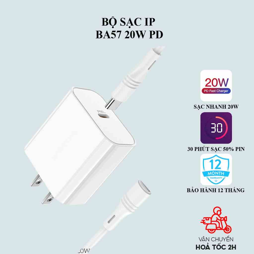 Sạc IP nhanh Borofone 20W PD, dây type-C to L tương thích 13,12,11,X,8,7,6