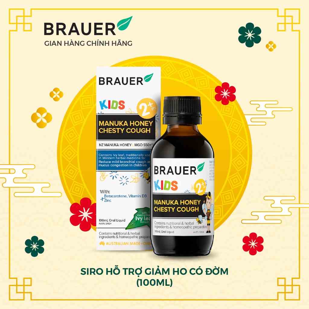 Siro BRAUER Manuka Honey Chesty Cough - Giảm Ho Có Đờm cho trẻ từ 2 tuổi (100ml) / Mẫu mới