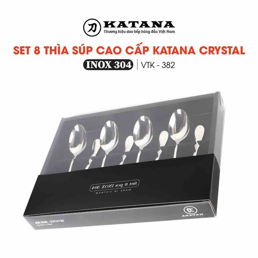 Bộ thìa súp inox KATANA vân trám Crystal VTK382 8 món