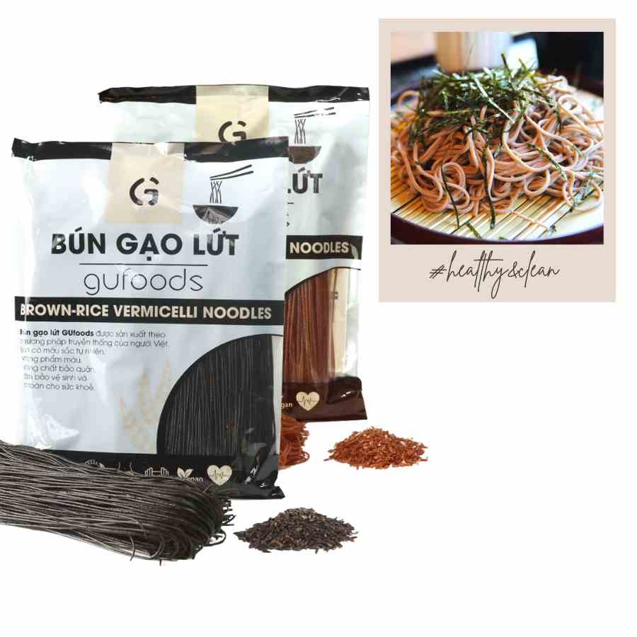 Combo 2 túi Bún gạo lứt ăn kiêng GUfoods (mỗi túi 500g) - Dai ngon, Kết hợp đa dạng món, Eat clean, Thực dưỡng