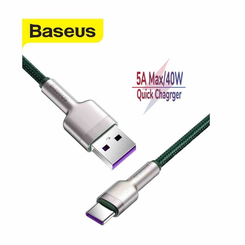 Cáp sạc 40W Baseus Metal Data Type-C USB, sạc nhanh 5A Max, truyền dữ liệu 480Mbps, dây bọc dù chống đứt, dài 1m/2m