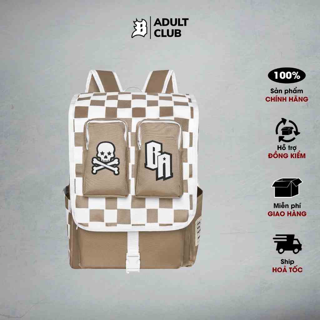 Balo đi học Banawa nam nữ sọc caro unisex có ngăn đựng laptop - Statement Backpack - Màu Kem