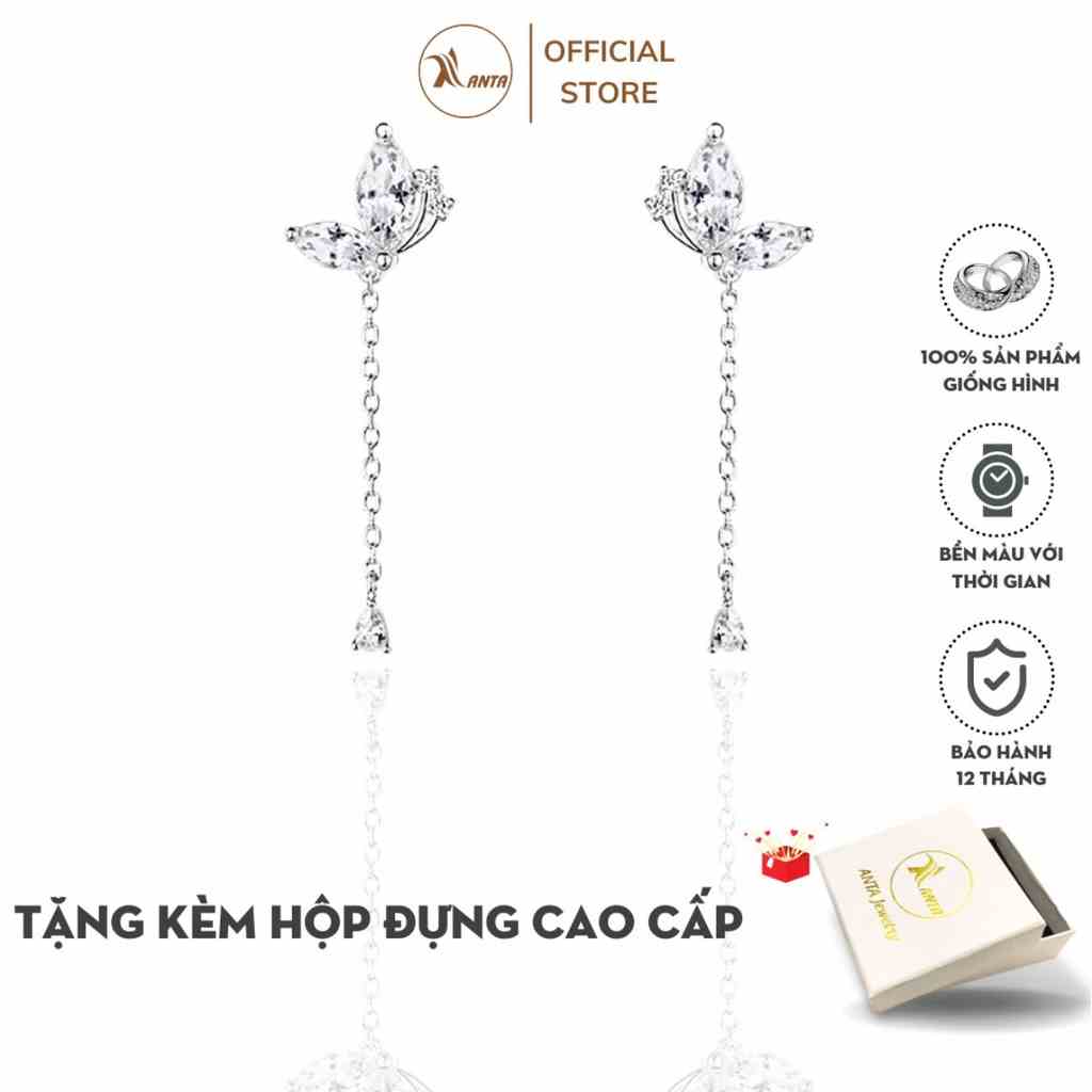 Bông tai bạc kiểu dáng lá thả dài đính đá sang trọng ANTA Jewelry ATJ7031