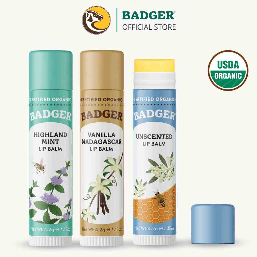 Son dưỡng môi hữu cơ BADGER Lip Balm USDA Organic - 4.2g