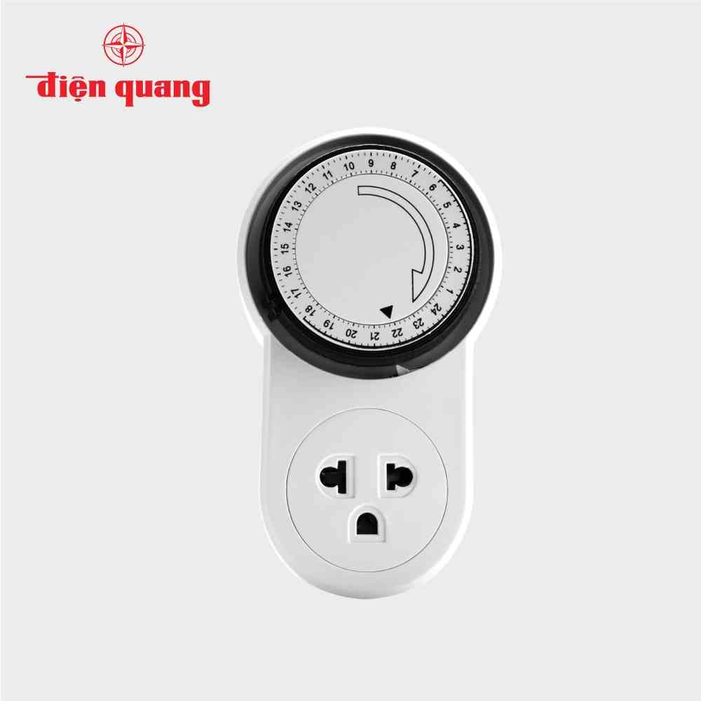 Ổ cắm hẹn giờ Điện Quang ĐQ ESK MT06 WBL 13 (Điều chỉnh cơ, 1 lỗ - 3 chấu, trắng – đen)