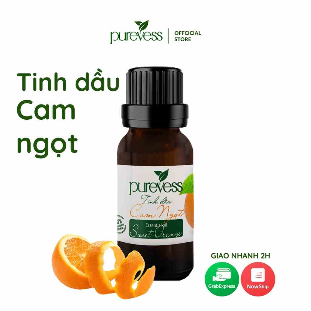 Tinh dầu Cam Ngọt Purevess, thiên nhiên nguyên chất, giúp thư giãn và sảng khoái tinh thần. 20ml