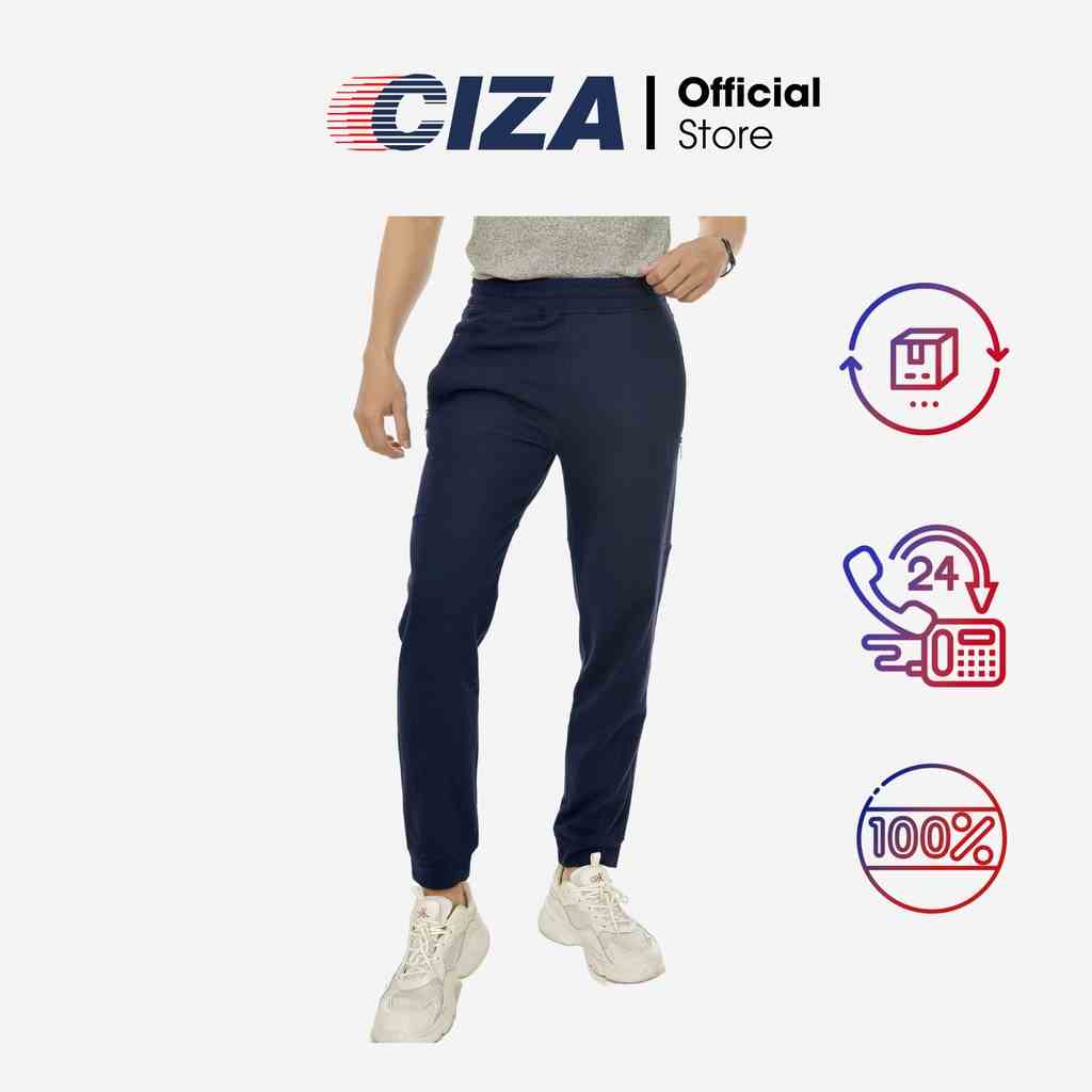 Quần jogger nam CIZA thể thao cao cấp ống suông có khoá túi size S M L XL màu navy QGDS10