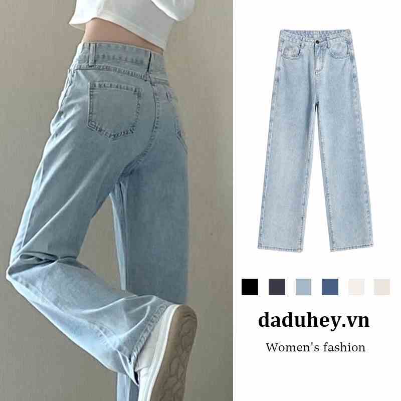 Daduhey Quần Jeans Nữ Lưng Cao Ống Rộng Palazo