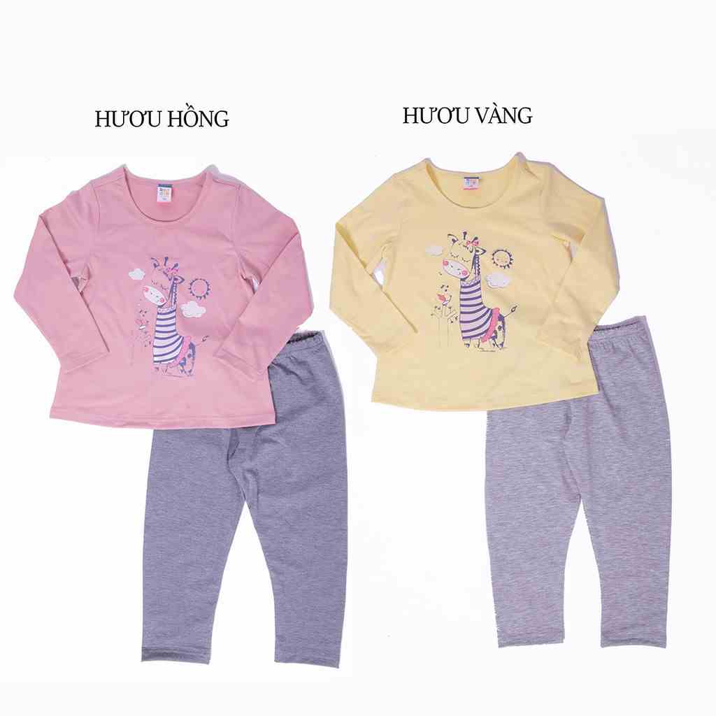 Bộ bé gái dài tay mặc nhà chất thun cotton in hình huơu cao cổ thời trang cao cấp Beddep Kid Clothes GB35