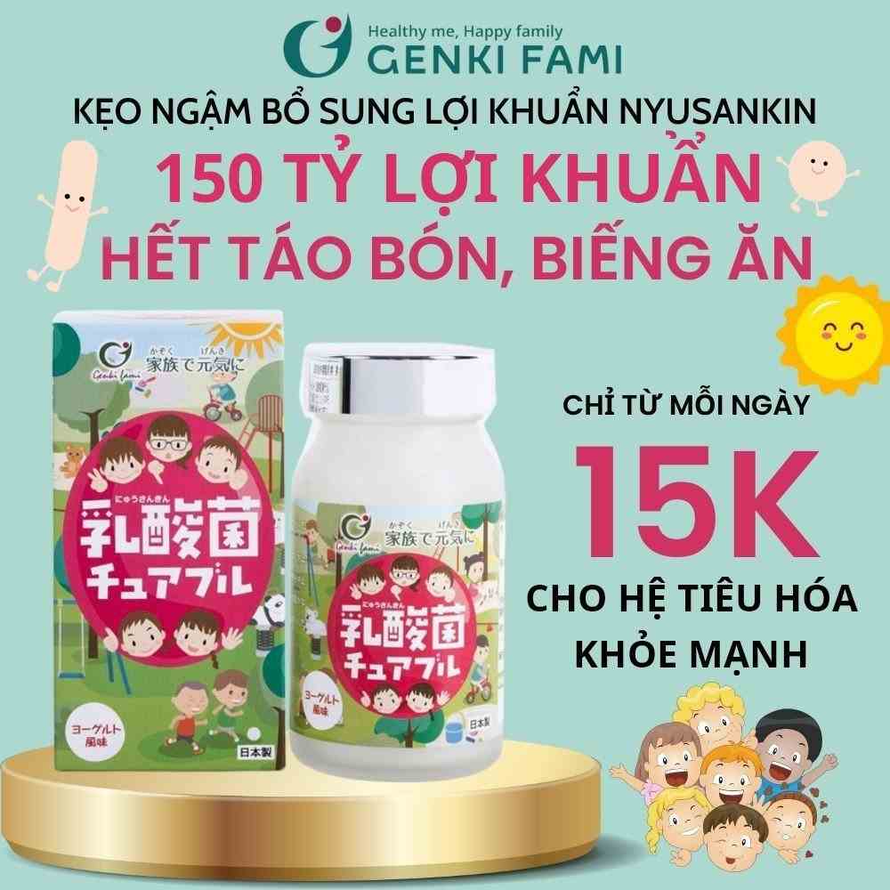 Kẹo lợi khuẩn chống táo bón biếng ăn Nyusankin Genki Fami Nhật Bản hộp 30 viên