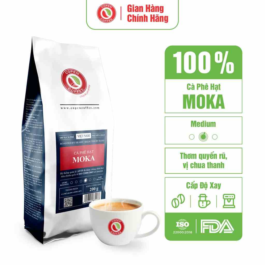 Cà phê Moka rang mộc nguyên chất - Copen Coffee - vị ngon đến từ vùng Cầu Đất- Gói 200g