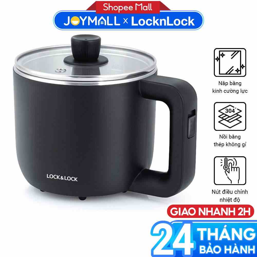 Nồi điện đa năng Lock&Lock EJP116BLK 0.8L - Hàng chính hãng, nấu mì nấu lẩu nấu nước, tặng kèm khay hấp trứng - JoyMall