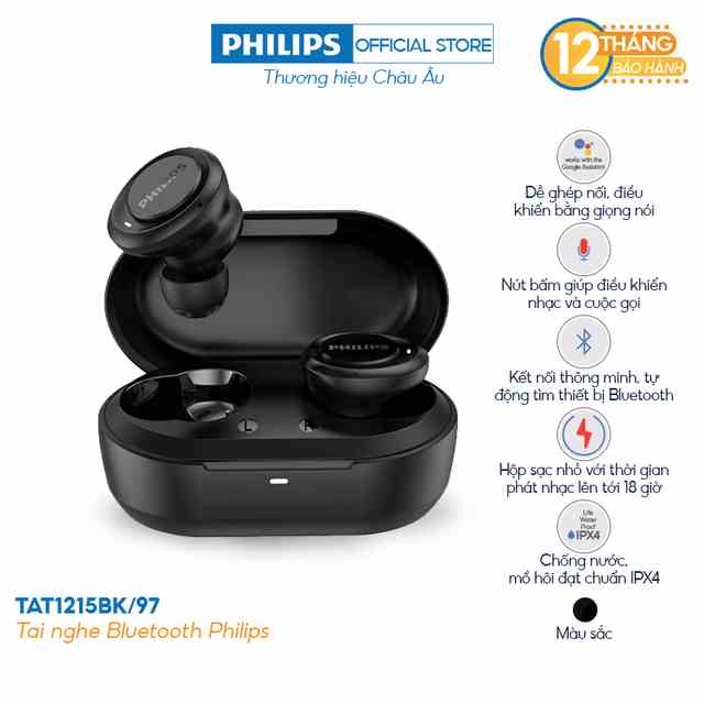 [Mã ELBAU5 giảm 5% đơn 300K] Tai nghe Bluetooth Philips TAT1215BK/97 - Màu đen