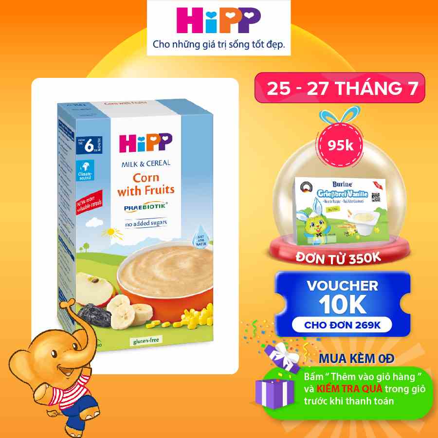 Bột ăn dặm dinh dưỡng Sữa, Hoa quả, Bắp HiPP Organic 250g